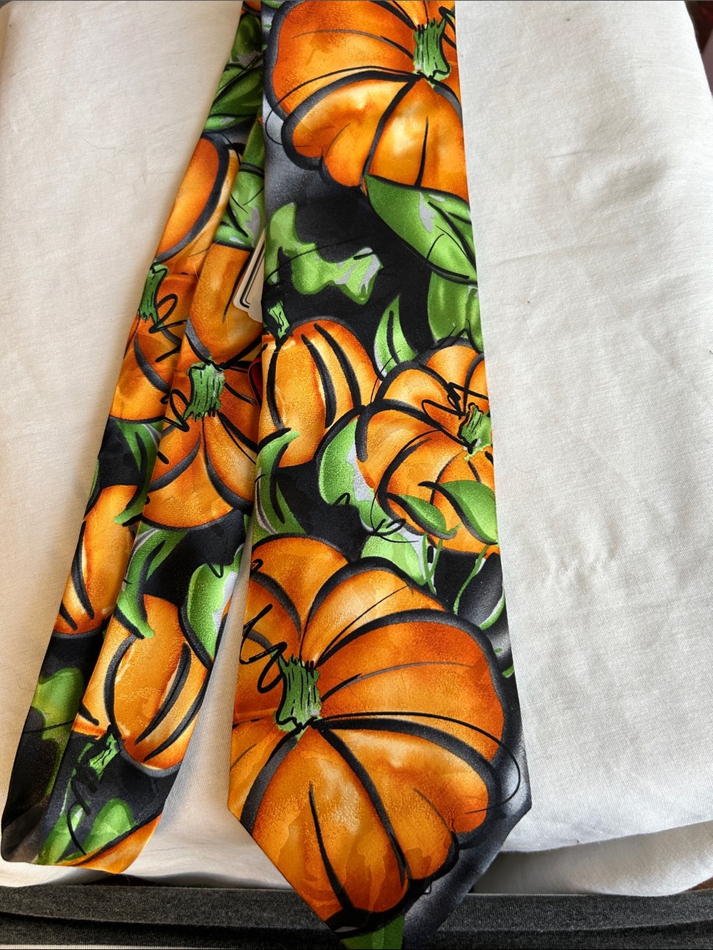 J. Garcia Orange and Green Pumpkin Print Tie